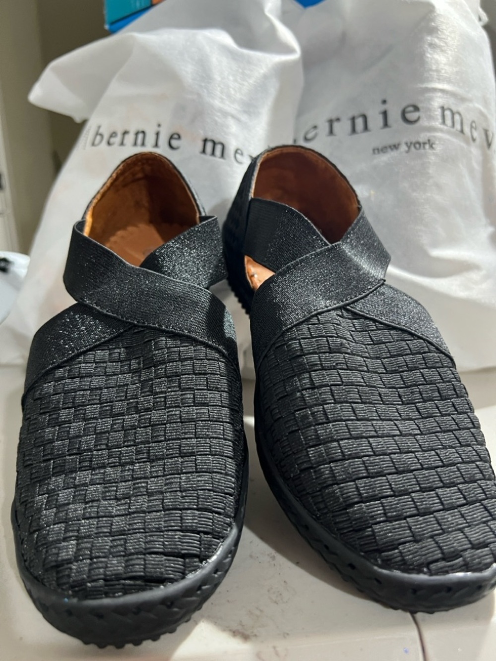 bernie mev. Kids Black Woven Slip-On Loafers
